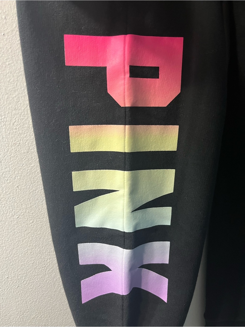 PINK Victoria's Secret Black Joggers with Rainbow Logo - Picture 2 of 4